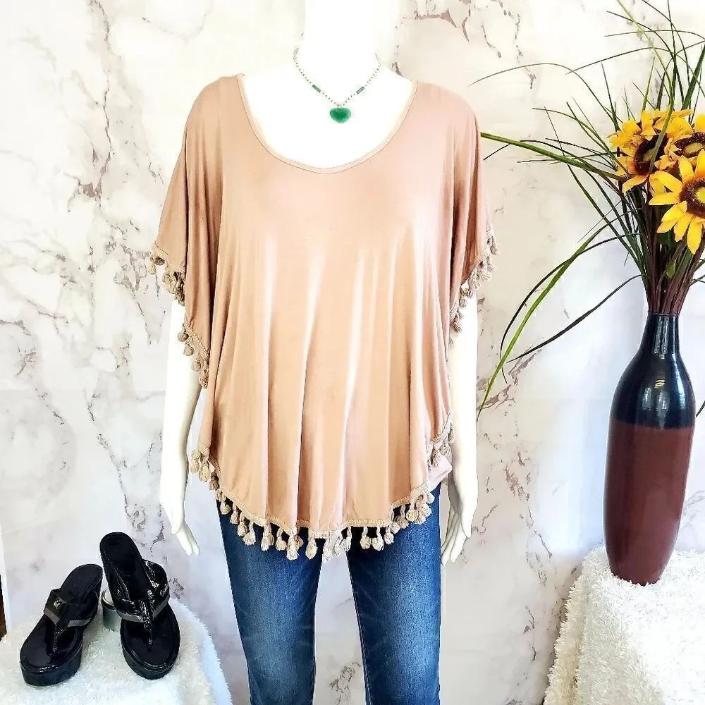 Anthropologie Eri+Ali cute tassel trim poncho top